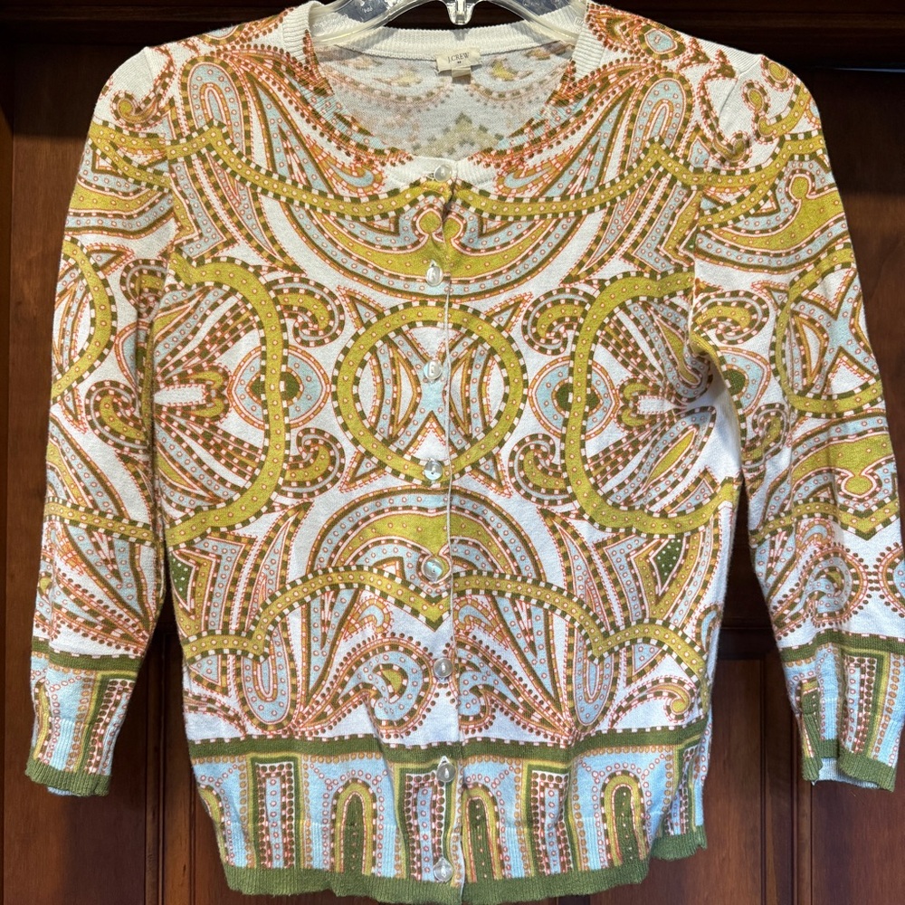 J Crew Cotton Colorful Patterned Cardigan